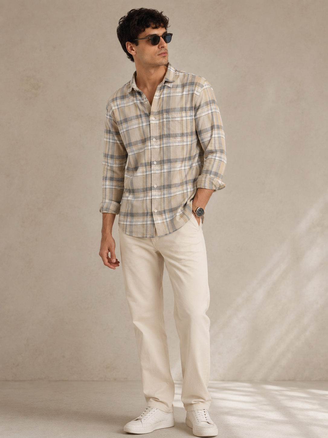 Cotton Ombre Casual Check Shirt