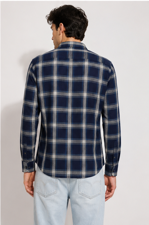 Navy Flannel Check Shirt