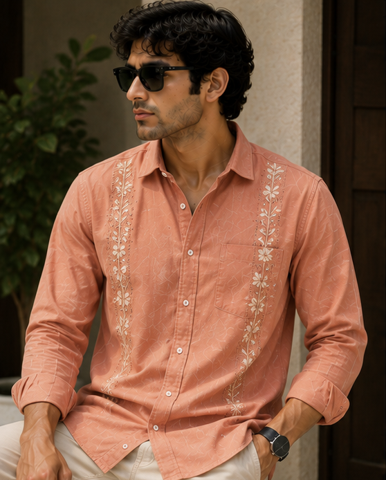 Peach Embroidered Shirt