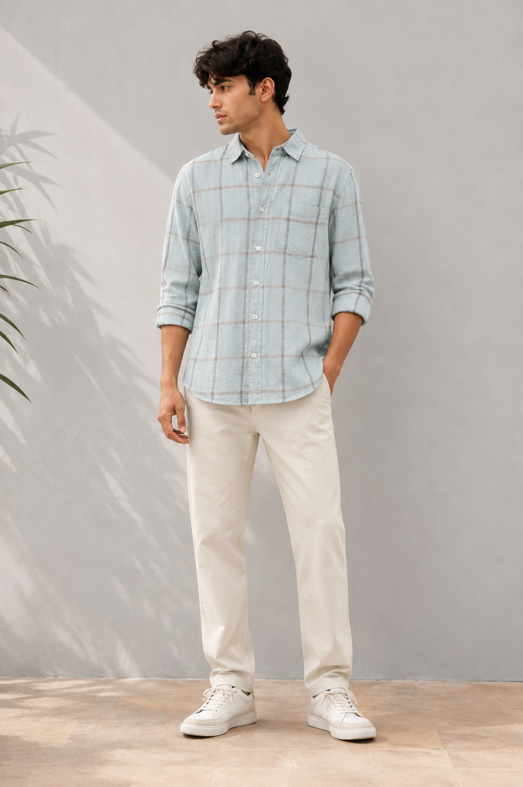 Light Blue Casual Check Shirt