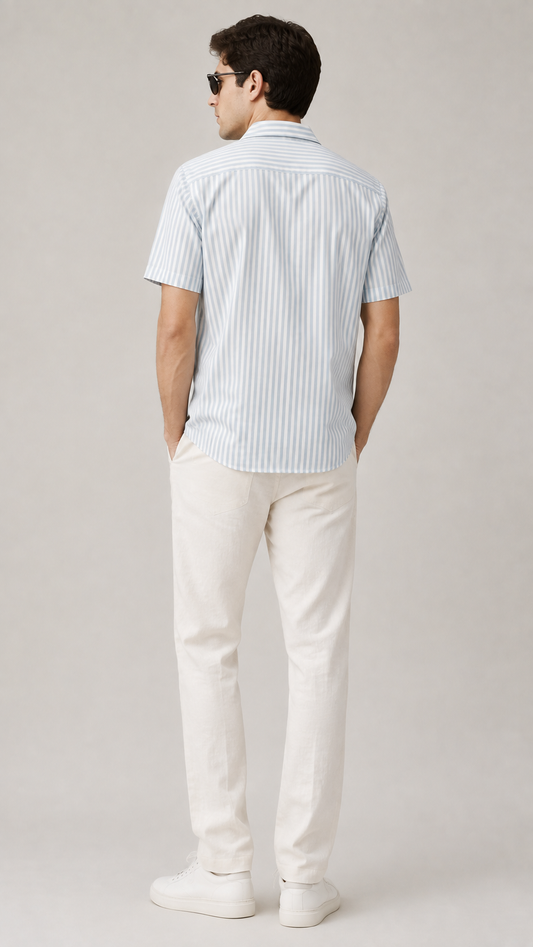 Blue Stripe Half Sleeve Shirt
