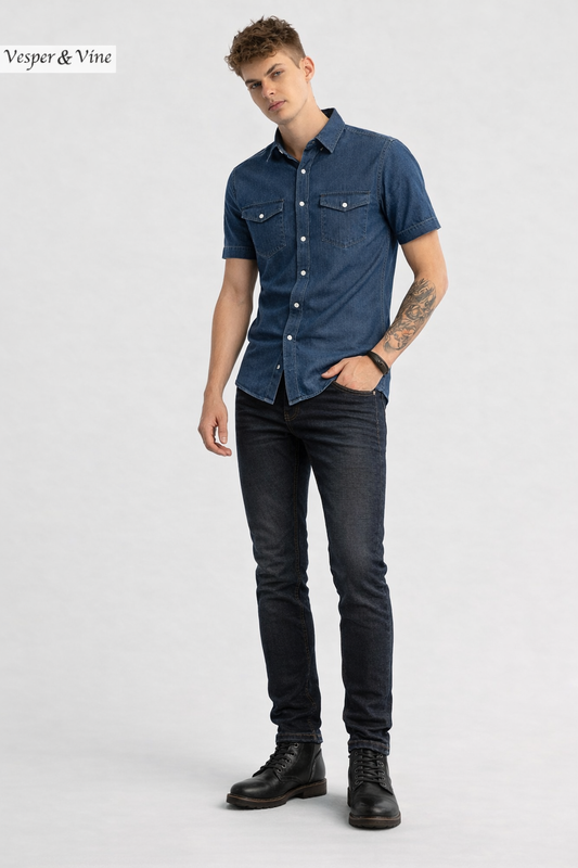 Denim Double Pocket Snap Button Shirt