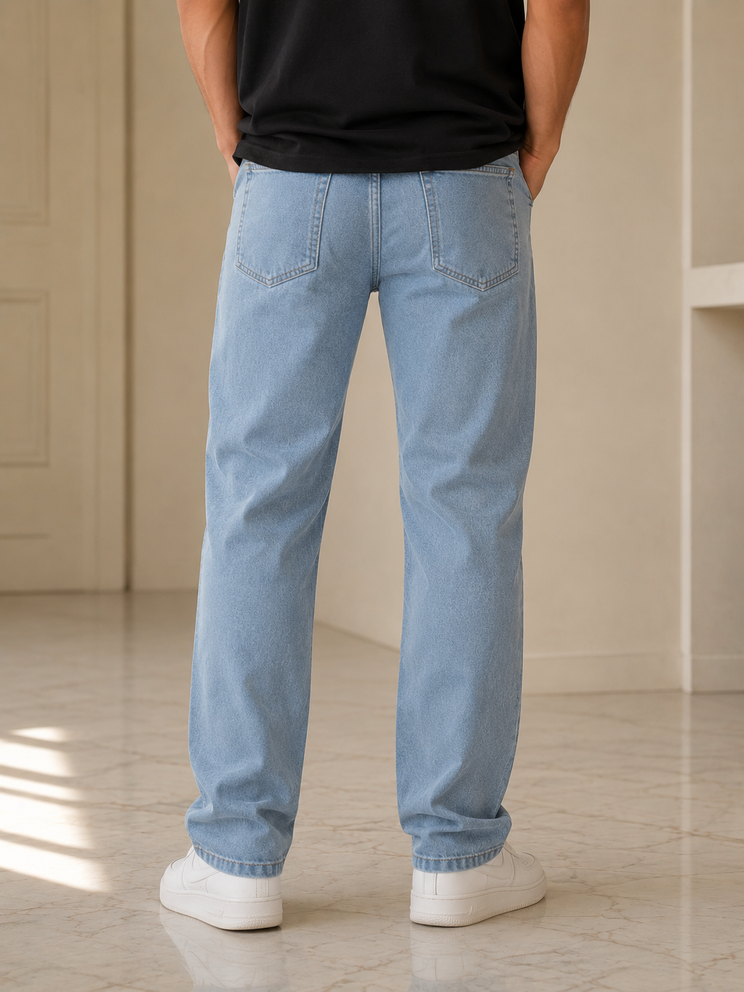 Ice Blue Washed Straight Fit Jeans