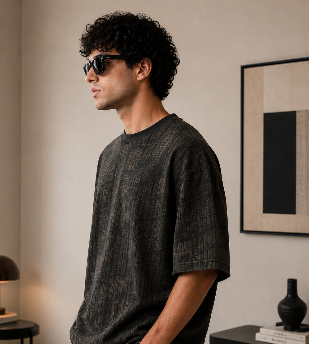Shadow Grid Washed Oversized TShirt