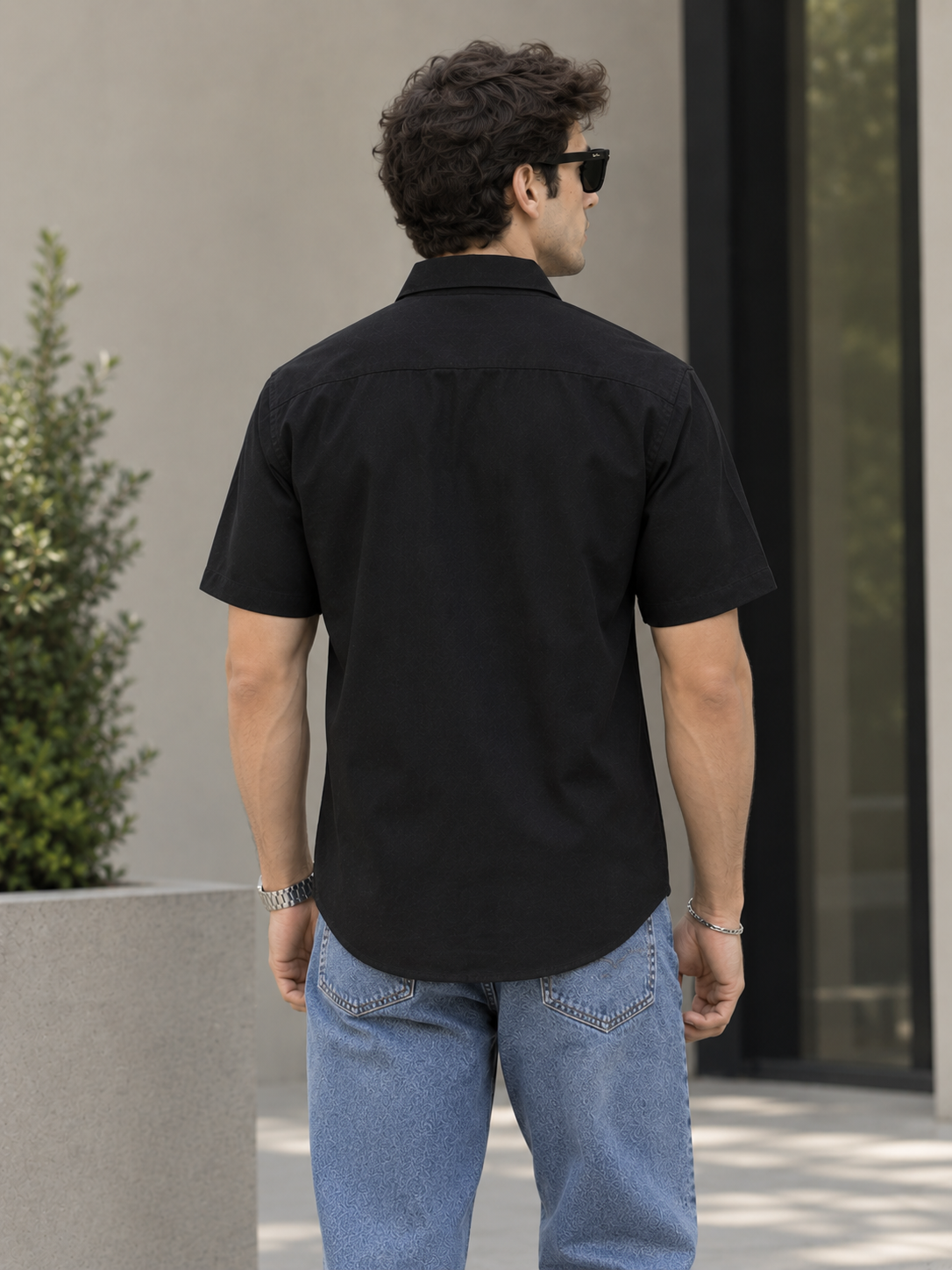 Black Denim Double Pocket Shirt