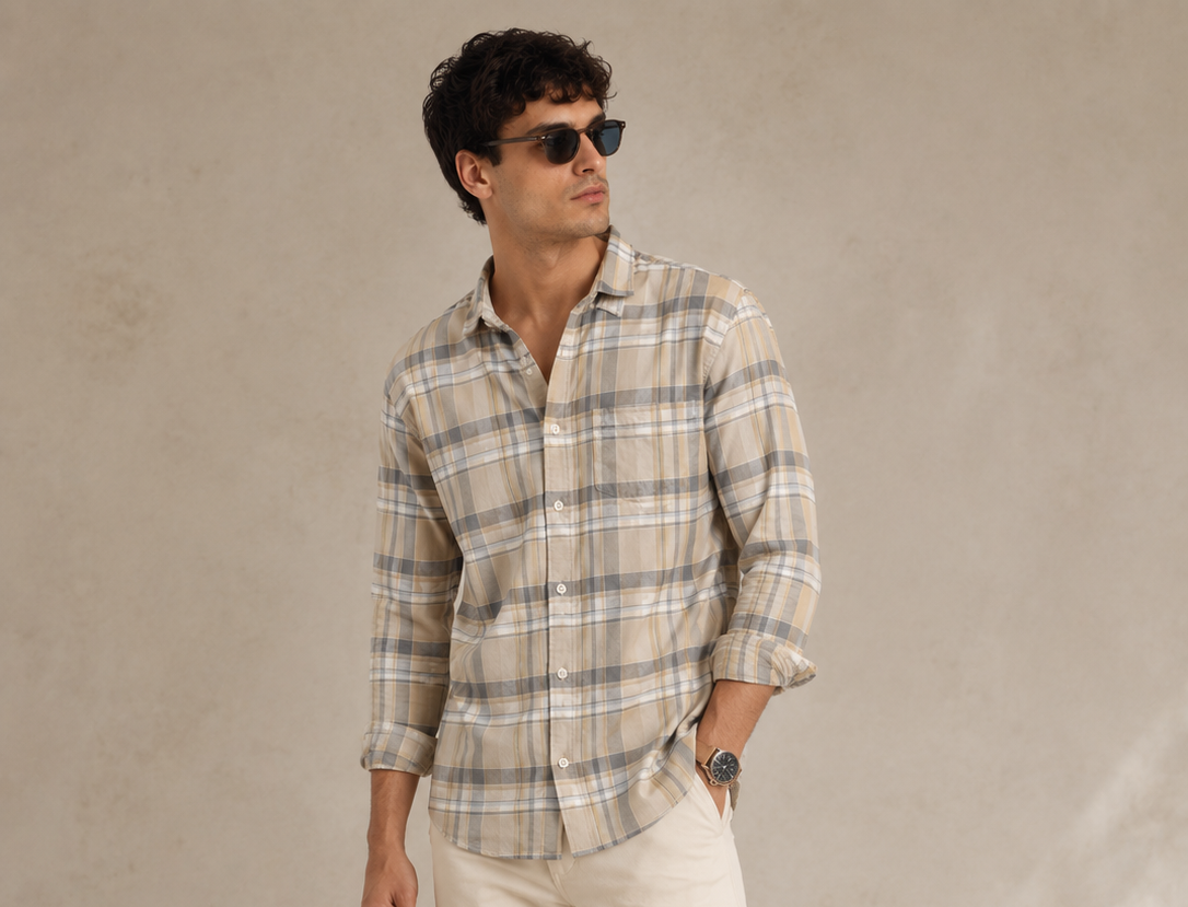 Cotton Ombre Casual Check Shirt