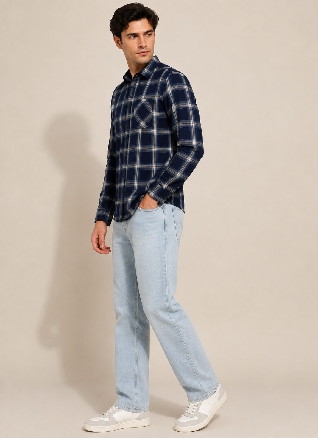 Navy Flannel Check Shirt