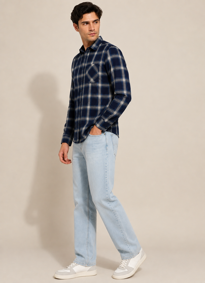 Navy Flannel Check Shirt