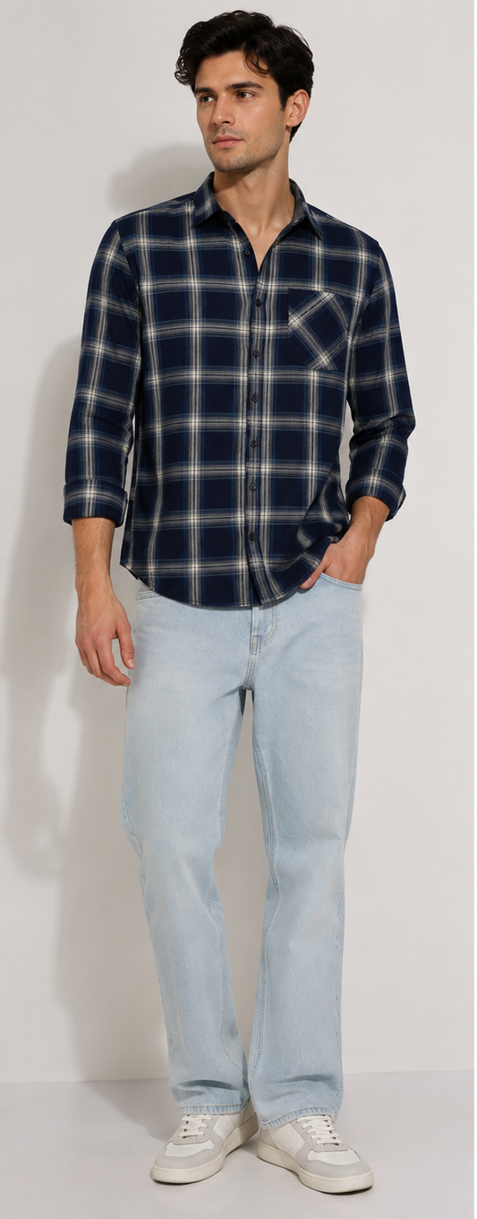 Navy Flannel Check Shirt