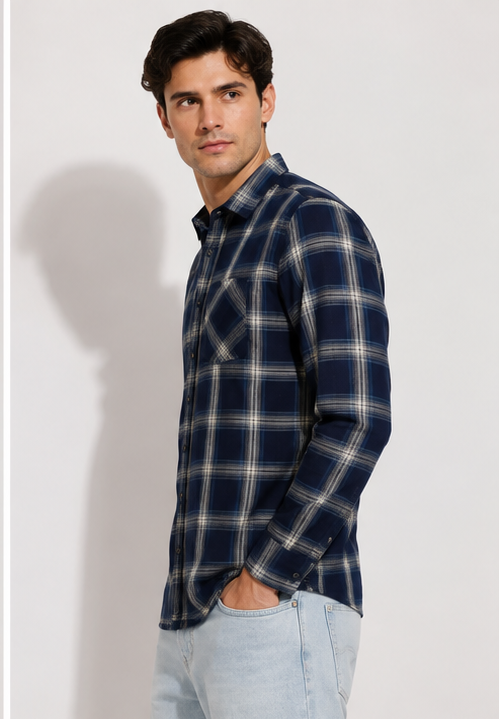 Navy Flannel Check Shirt