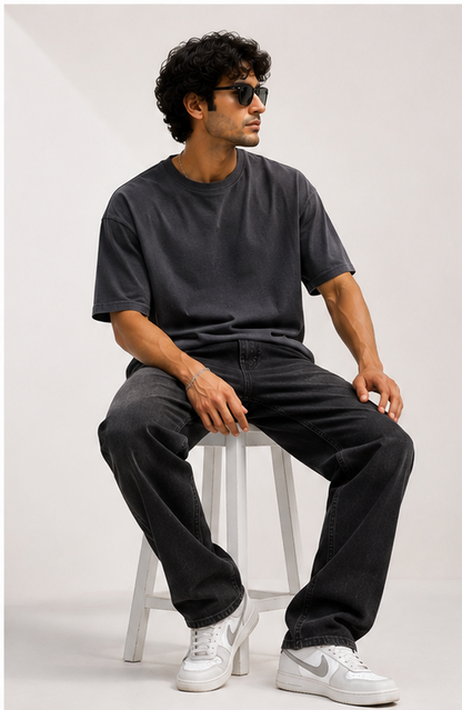 Black Denim Straight Fit Jeans