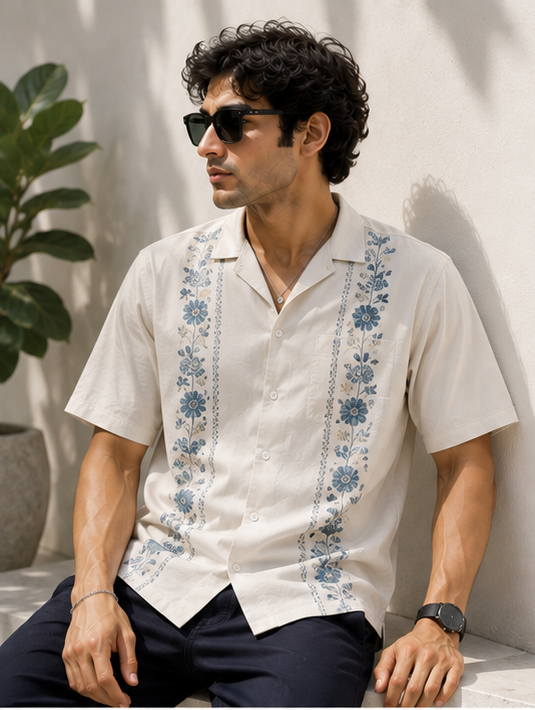 Blue Garden Embroidered Shirt