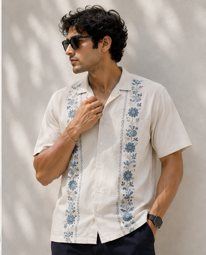 Blue Garden Embroidered Shirt