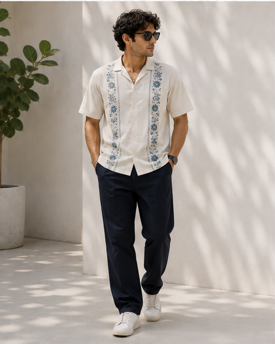 Blue Garden Embroidered Shirt