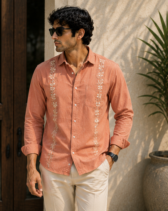 Peach Embroidered Shirt