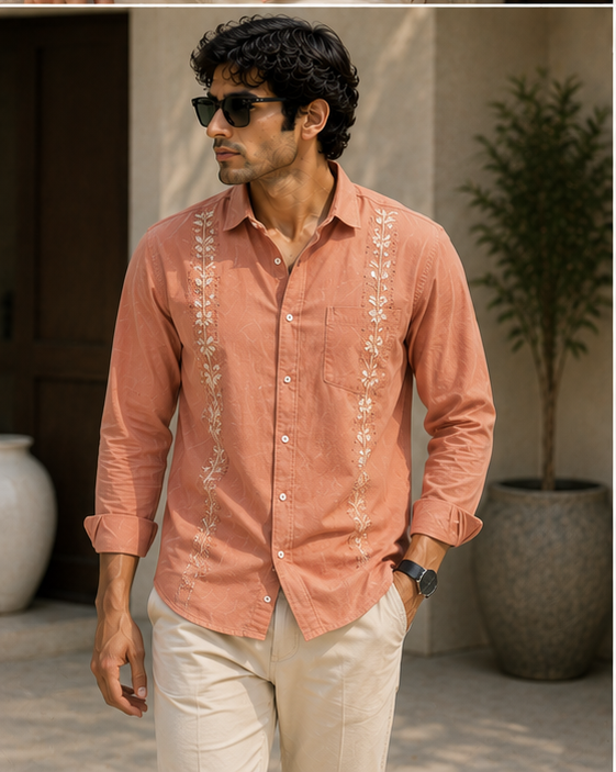 Peach Embroidered Shirt