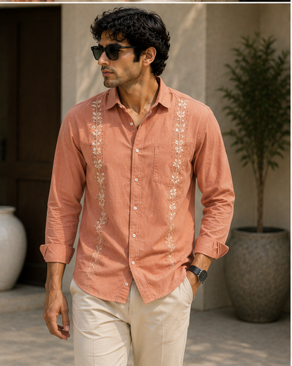 Peach Embroidered Shirt