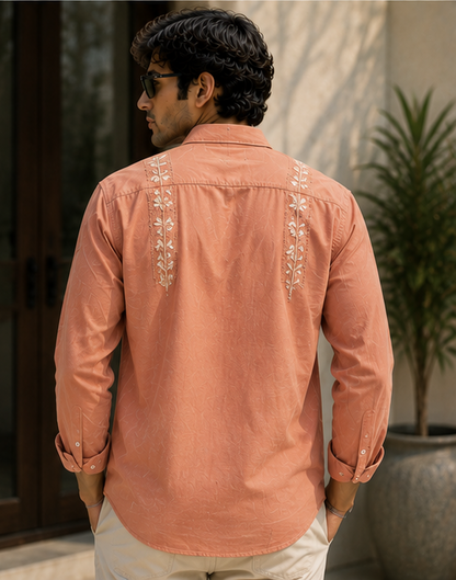 Peach Embroidered Shirt