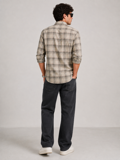 Stone Grey Checked Casual Shirt