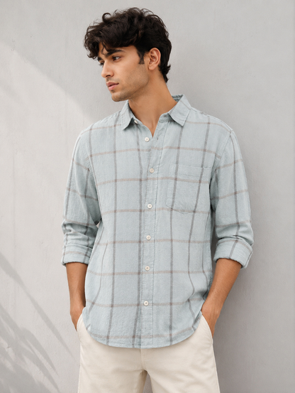 Light Blue Casual Check Shirt
