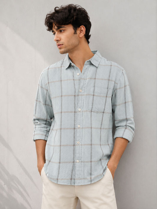 Light Blue Casual Check Shirt