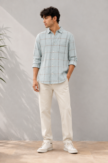 Light Blue Casual Check Shirt