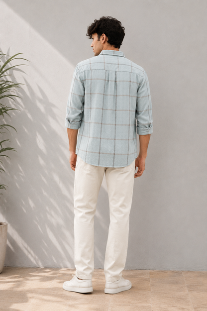 Light Blue Casual Check Shirt