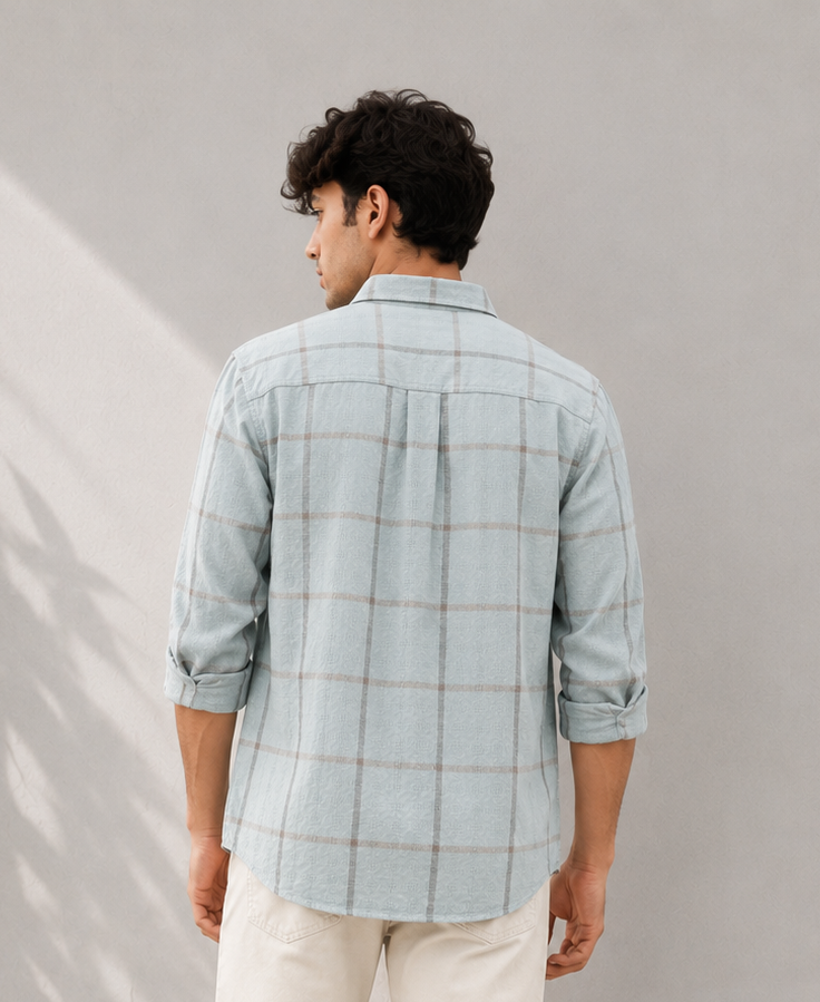 Light Blue Casual Check Shirt