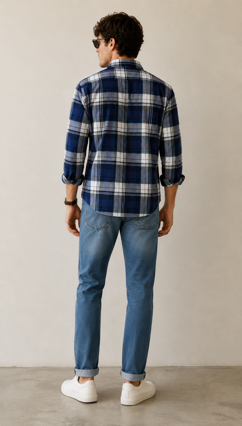 Navy Cotton Checks Shirt