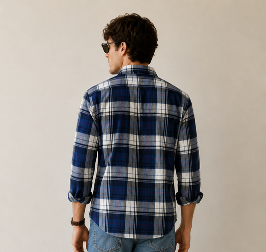 Navy Cotton Checks Shirt