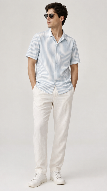 Blue Stripe Half Sleeve Shirt