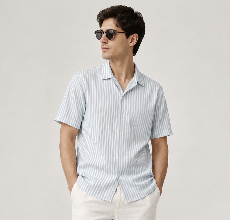 Blue Stripe Half Sleeve Shirt