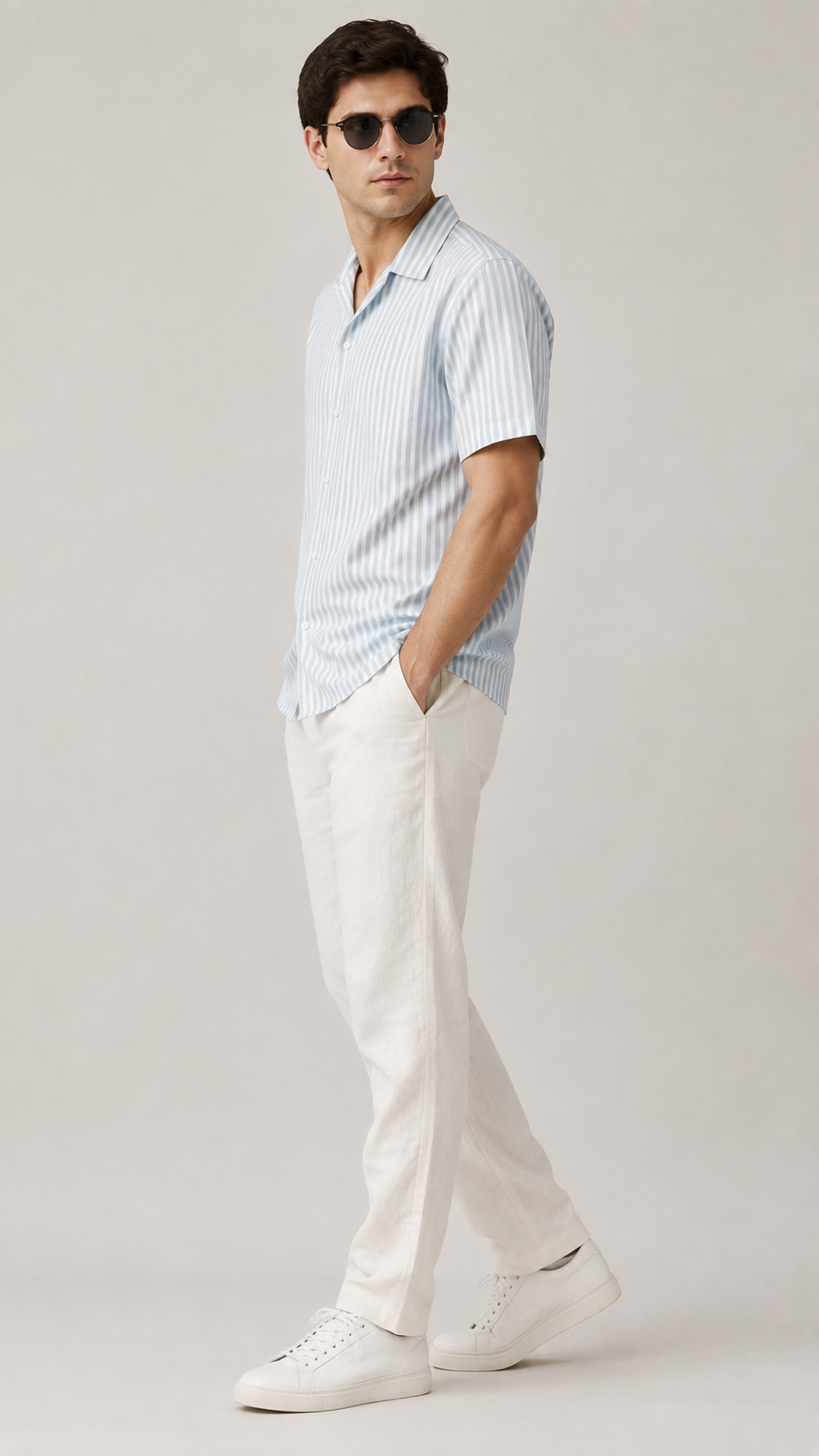 Blue Stripe Half Sleeve Shirt