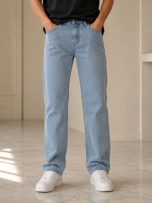 Ice Blue Washed Straight Fit Jeans