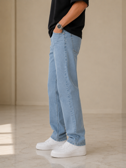 Ice Blue Washed Straight Fit Jeans
