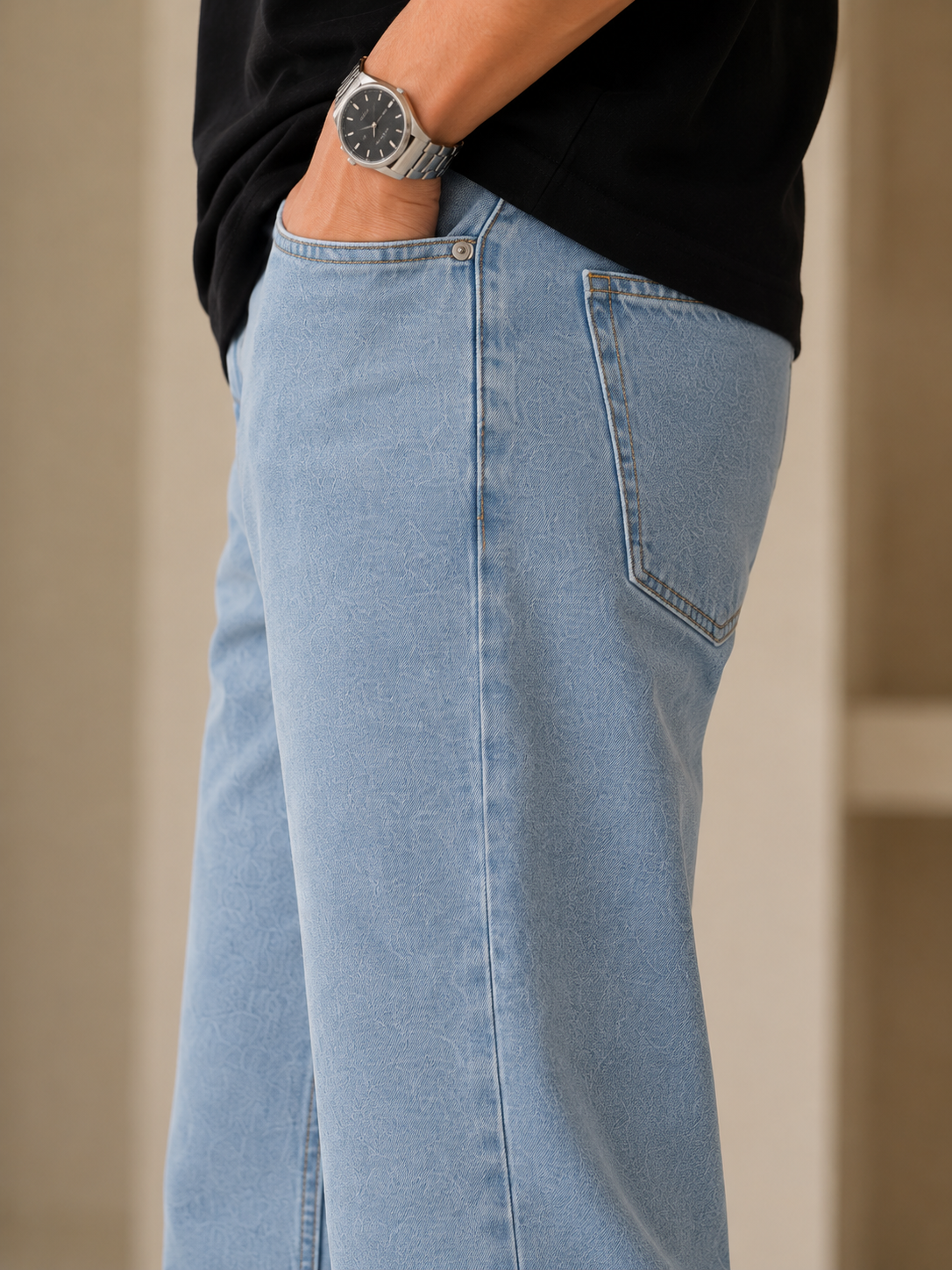 Ice Blue Washed Straight Fit Jeans
