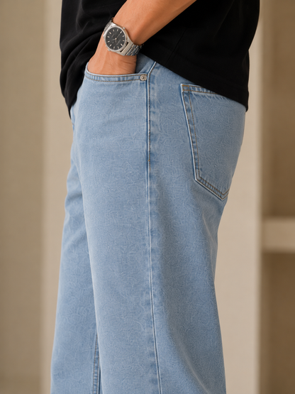 Ice Blue Washed Straight Fit Jeans