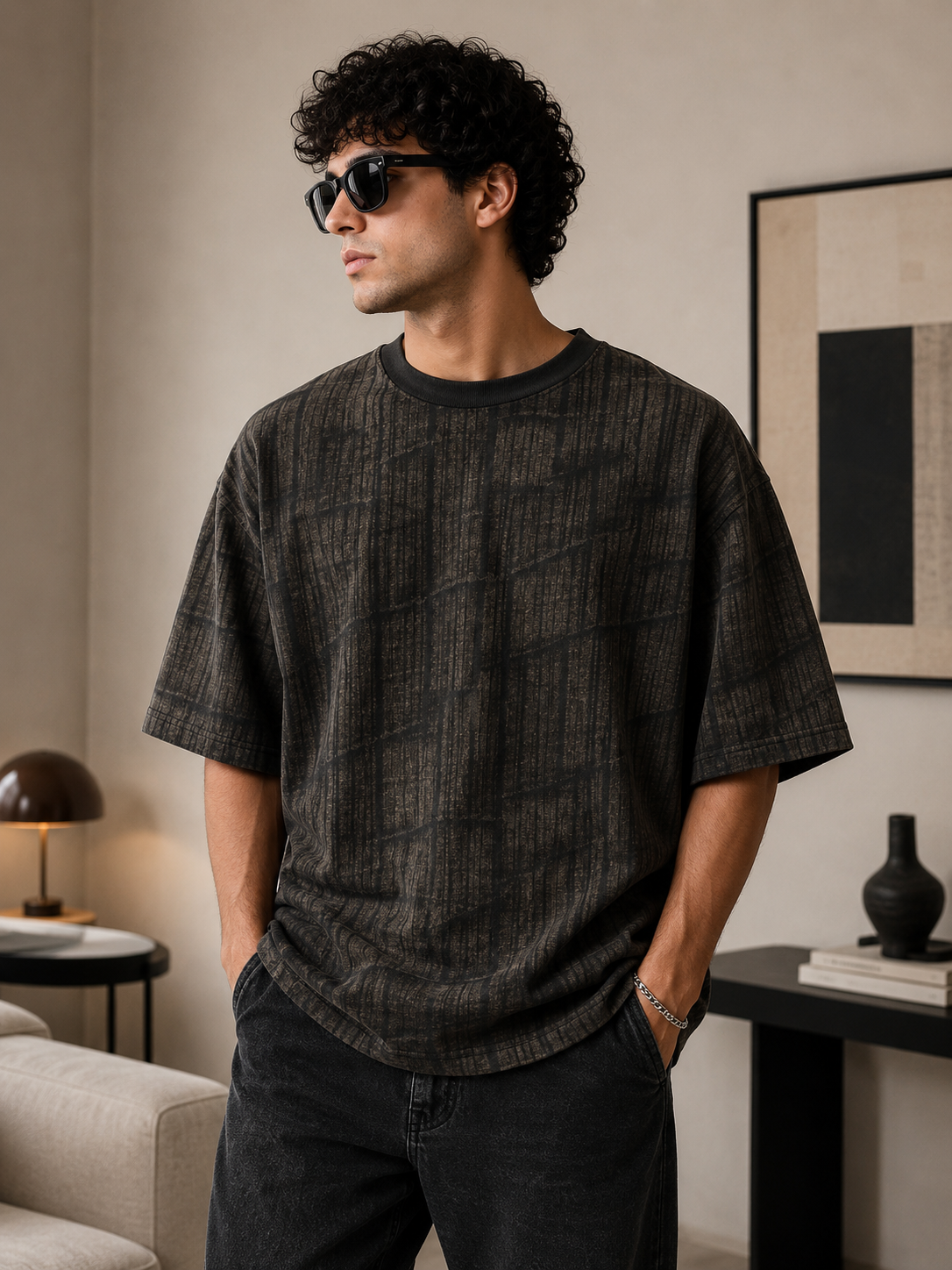 Shadow Grid Washed Oversized TShirt