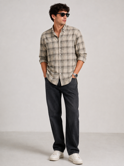 Stone Grey Checked Casual Shirt