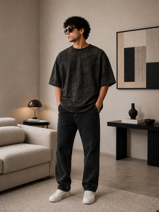 Shadow Grid Washed Oversized TShirt