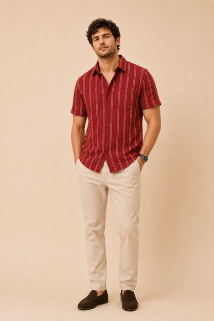 Vertical Stripes Short Sleeve Shirt