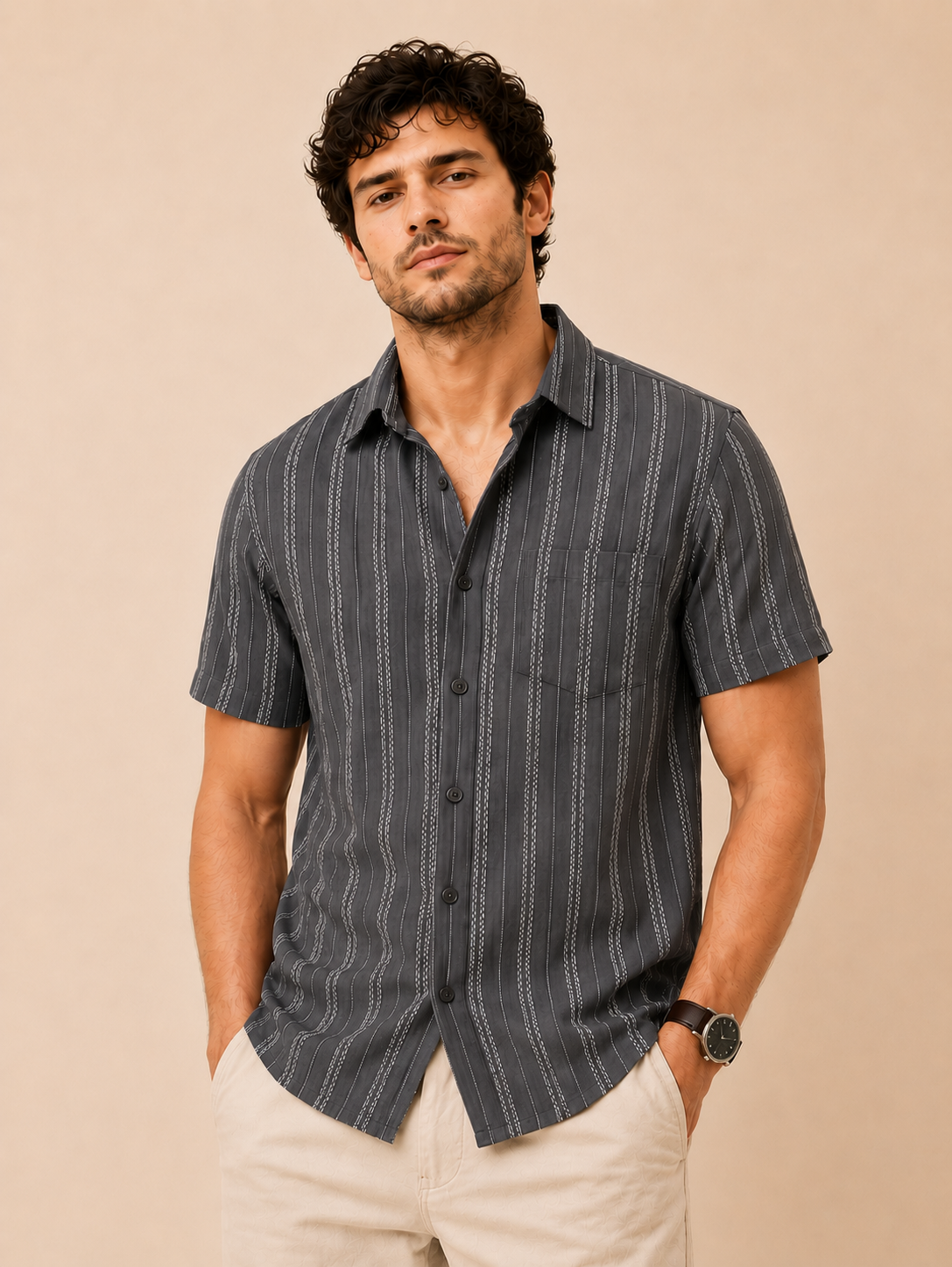 Vertical Stripes Short Sleeve Shirt