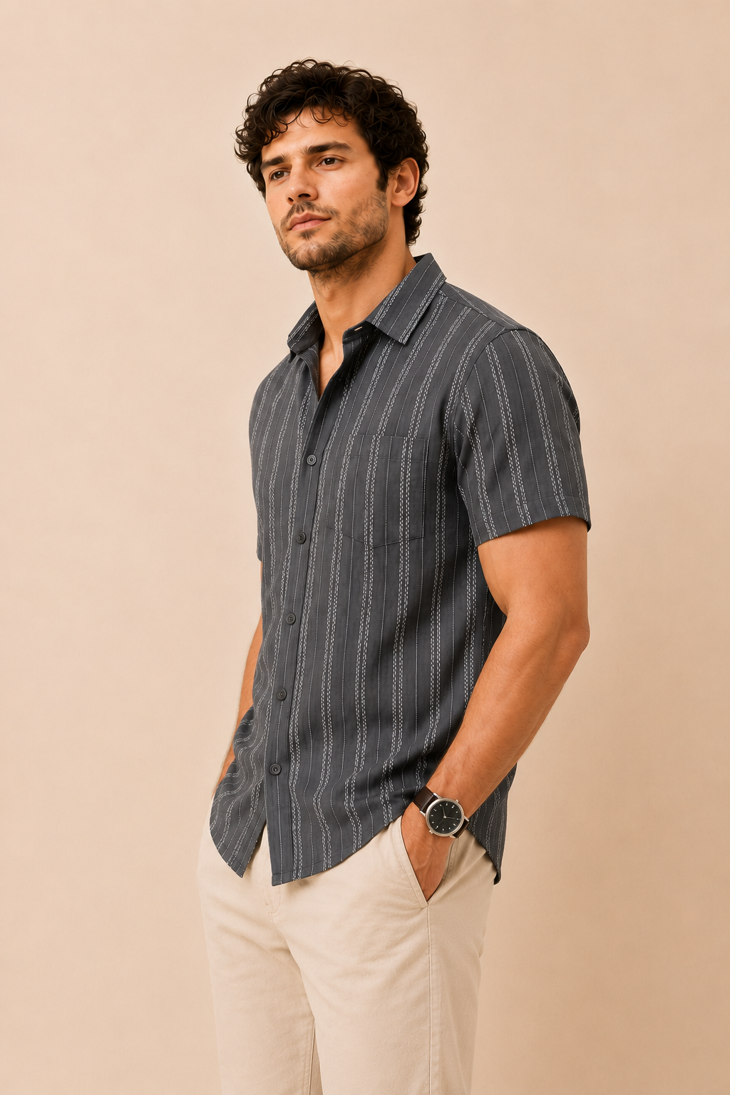 Vertical Stripes Short Sleeve Shirt