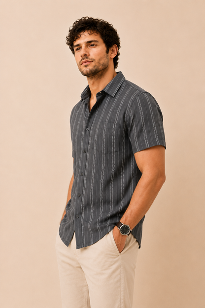 Vertical Stripes Short Sleeve Shirt