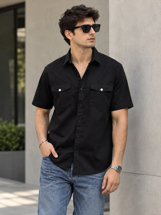 Black Denim Double Pocket Shirt