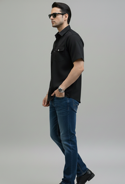 Black Denim Double Pocket Shirt