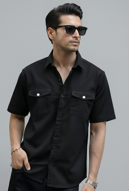 Black Denim Double Pocket Shirt