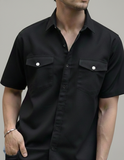 Black Denim Double Pocket Shirt